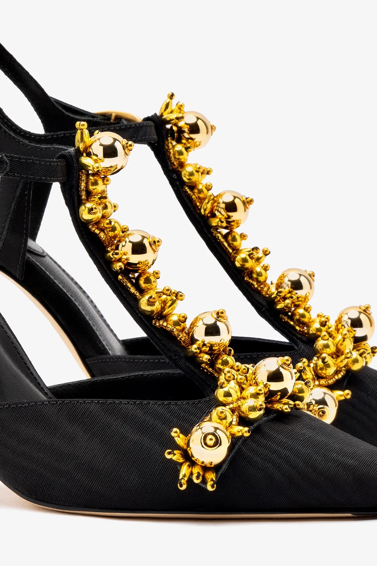Larroudé x Libertine Pump In Black Fabric and Golden Balls - Image 4