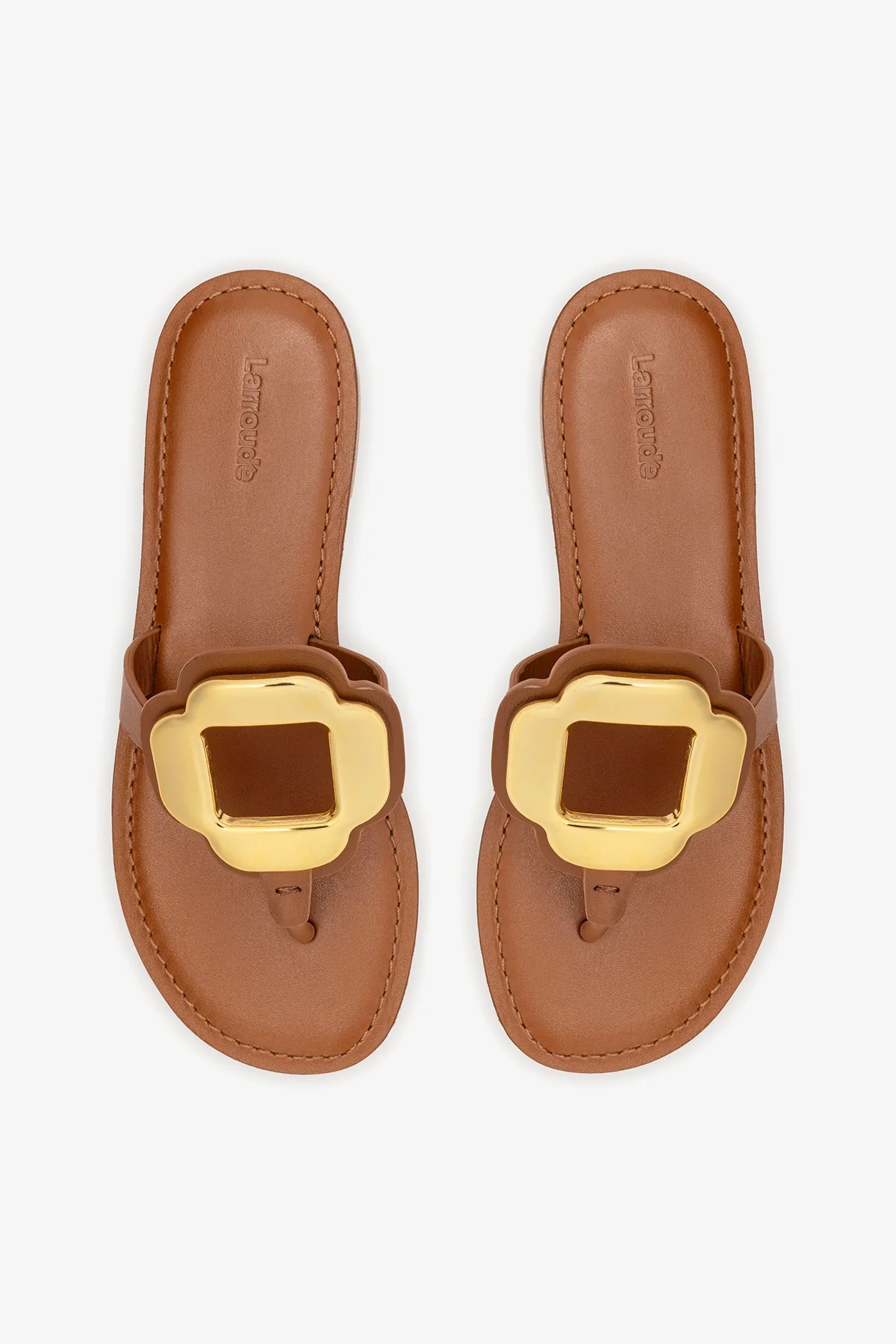 Margherita Thong Sandal in Caramel Leather and Gold Hardware - Image 6