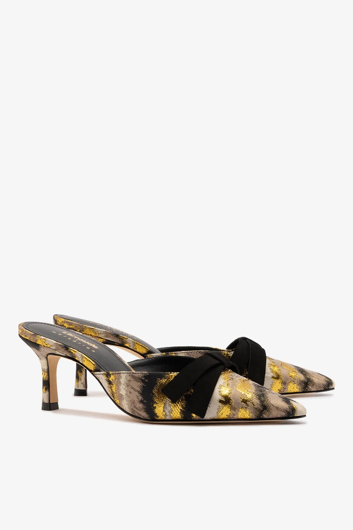Larroudé x Markarian Mule In Floral Embroidery Gold Fabric - Image 3