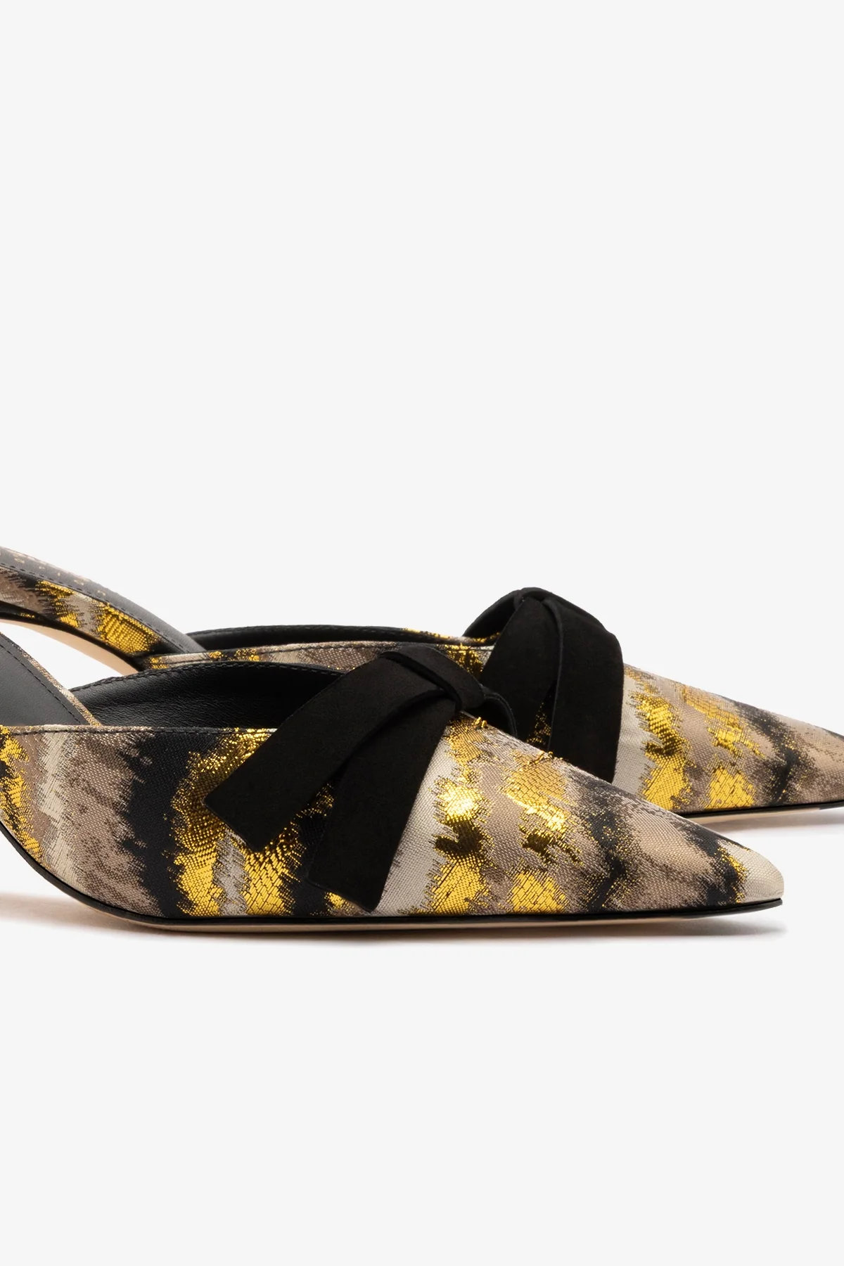 Larroudé x Markarian Mule In Floral Embroidery Gold Fabric - Image 4