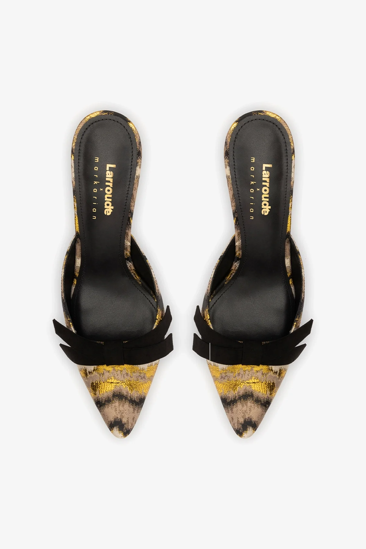 Larroudé x Markarian Mule In Floral Embroidery Gold Fabric - Image 7