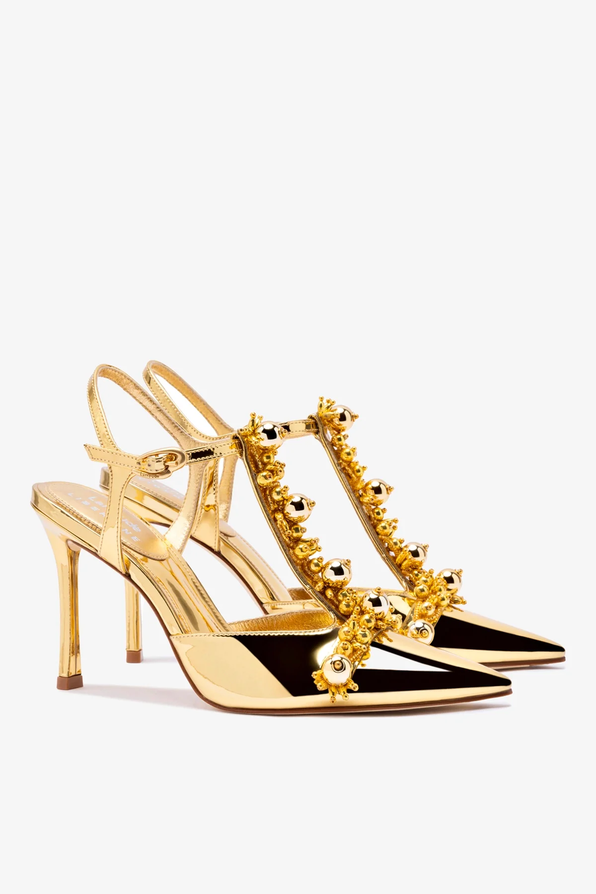 Larroudé x Libertine Pump In Gold Specchio and Golden Balls - Image 3