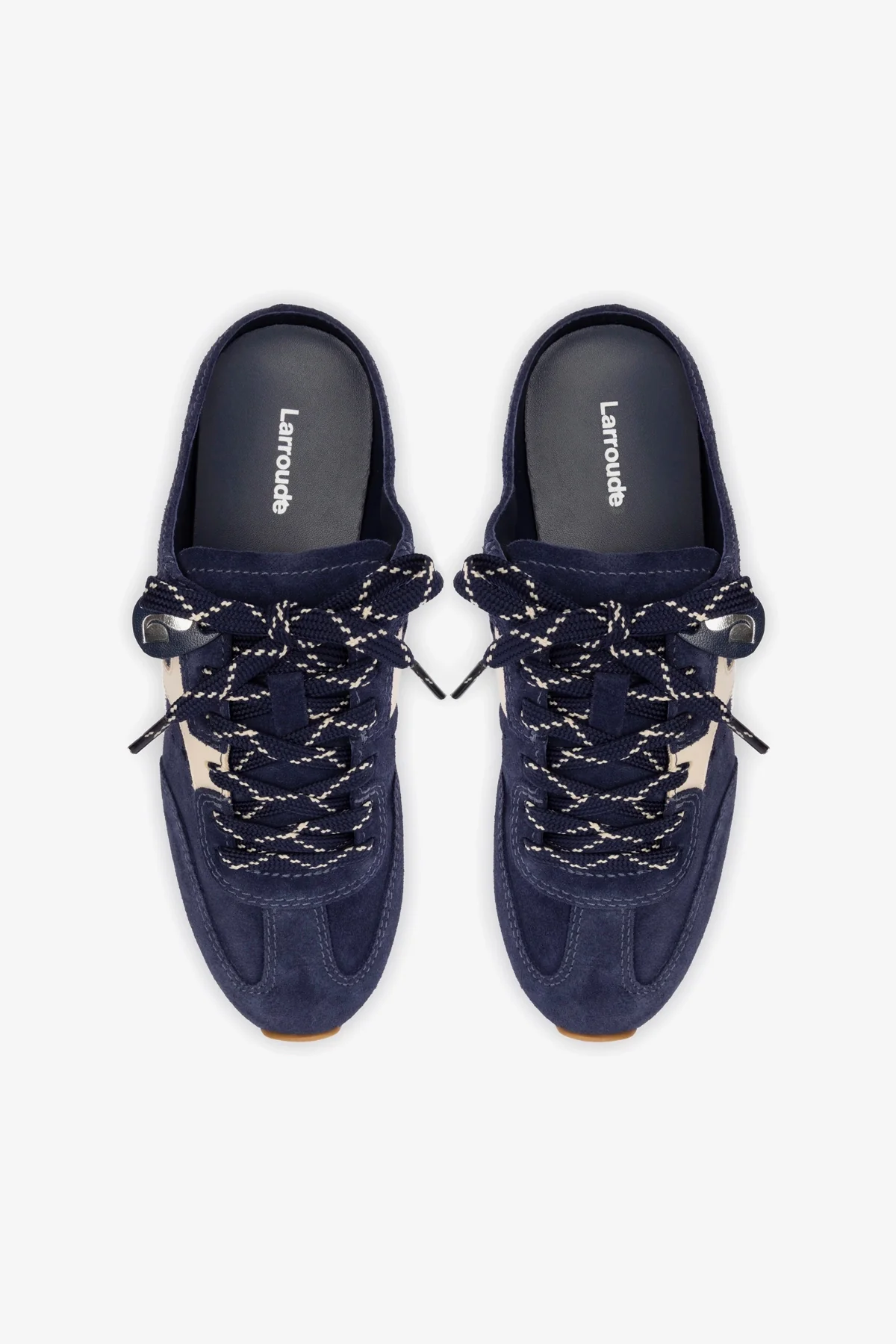 Stella Mule In Navy Suede and Ivory Leather - Image 8