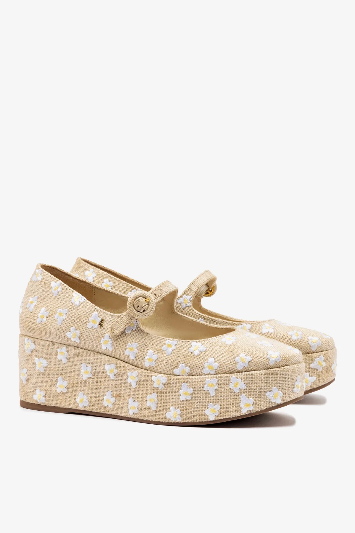 Blair Flatform In Raw Linen and Daisy Embroidery - Image 3