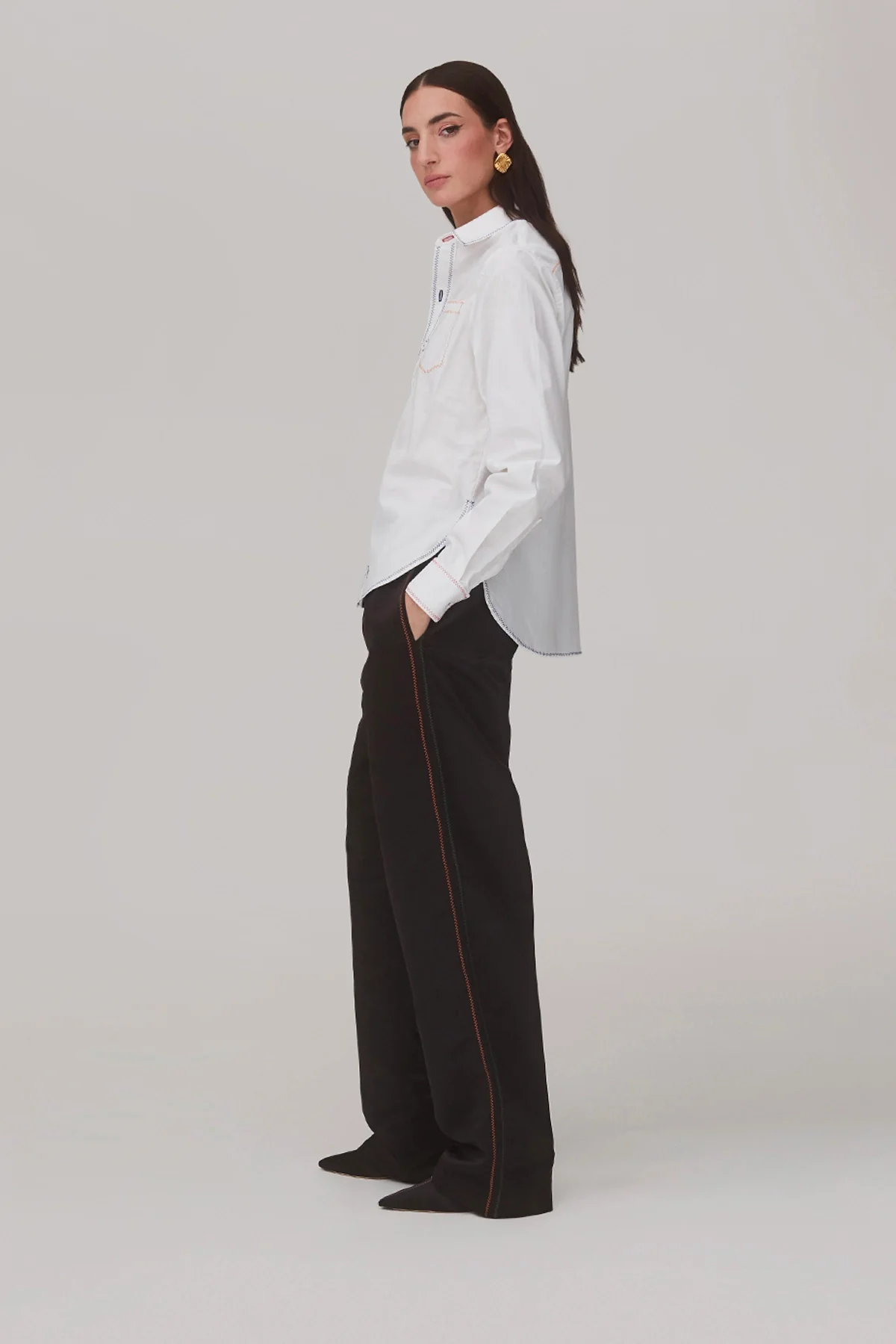 Layla Buttondown Shirt In White Percale - Image 3
