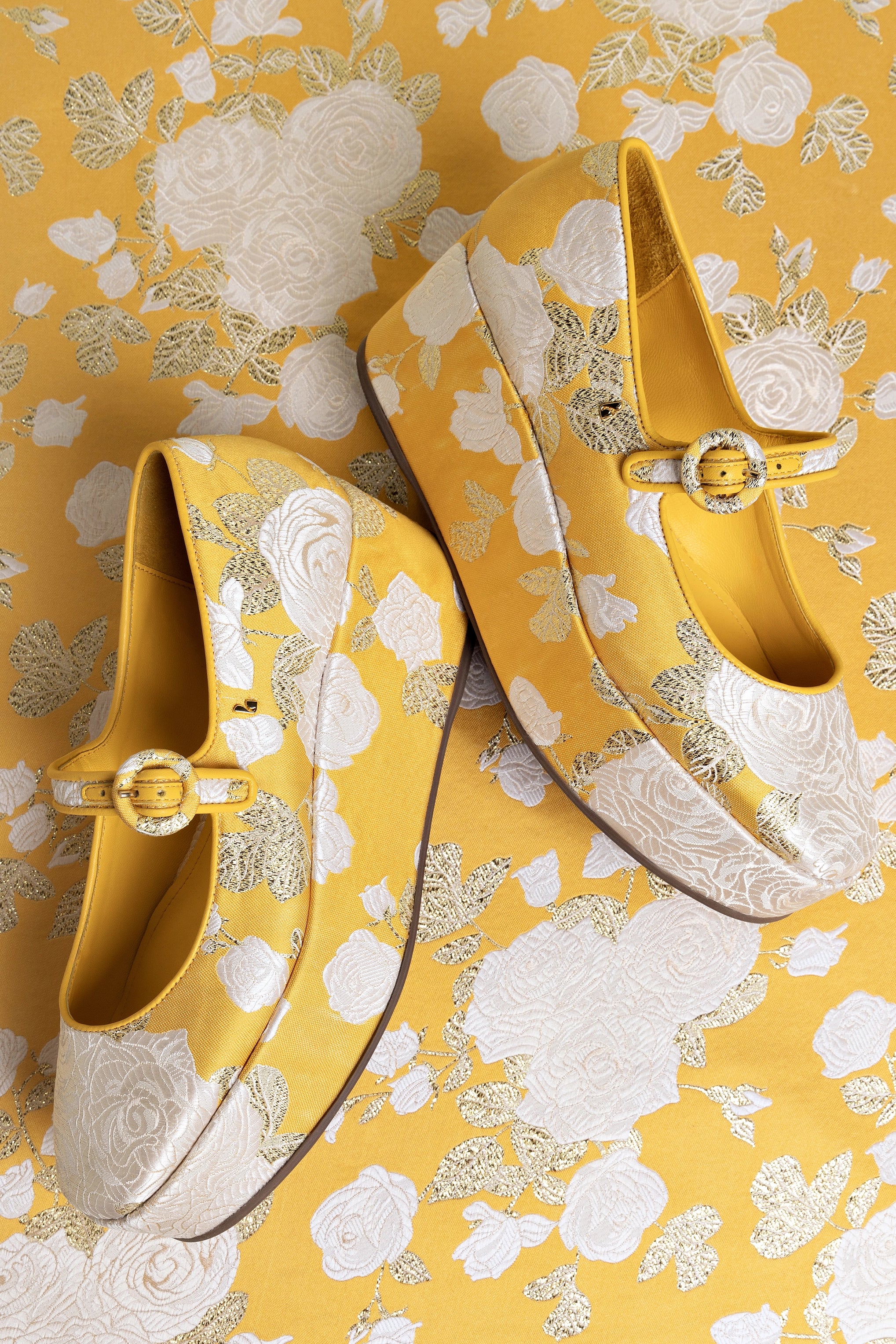 Larroudé x Markarian Blair Flatform In Yellow Floral Brocade - Image 6
